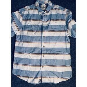 Outdoor Life Shirt Men Large Blue White Striped Chest Pockets Collar Button Down